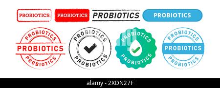 probiotics stamp and seal badge label sticker sign for care healthy product Stock Vector