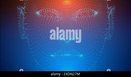 Wireframe Human Head Model with Brain Activity Highlight Stock Vector