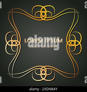 A square golden monogram element on a dark background. Vector illustration. Stock Vector