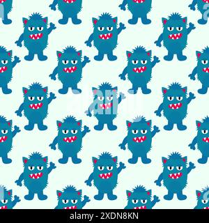 Cute blue alien or monster seamless pattern for kids design. Vector flat illustration. Stock Vector
