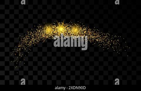 Light wave with gold glitter effect on a dark transparent background. Abstract swirl lines. Vector illustration Stock Vector