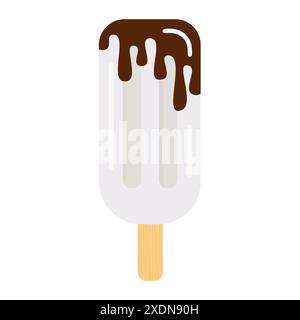 Vector illustration of ice cream  with chocolate. Creamy ice cream on a wooden stick Stock Vector