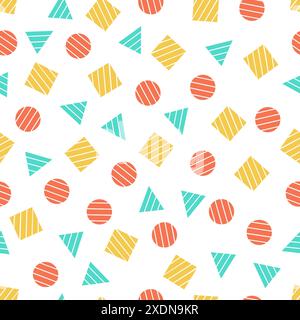 Seamless primitive geometric patterns for tissue and postcards. Trendy hipsters modern color background. Trendy geometric elements memphis card. Vecto Stock Vector