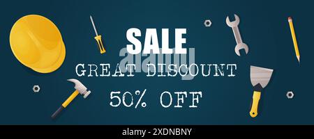 Sale web banner, happy labor day, blue background Stock Vector