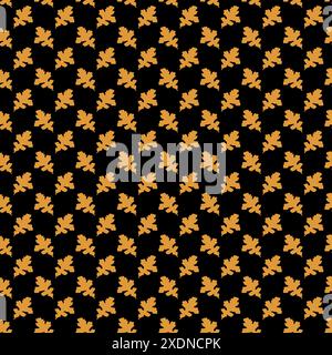 Fall seamless pattern with gold oak leaves silhouettes. Autumn foliage vector repeat pattern textile design, wallpaper, background. Stock Vector