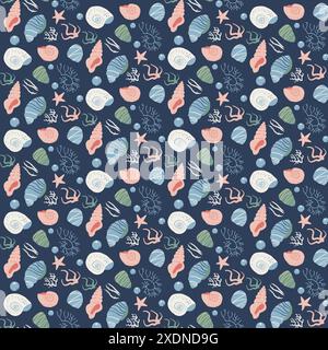 Seashells seamless pattern. Barnacles endless background. Underwater world repeat cover. Vector hand drawn illustration. Stock Vector