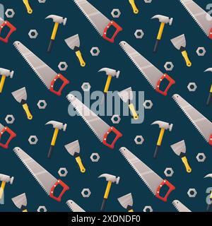 Seamless pattern for labor day, building tools on blue Stock Vector