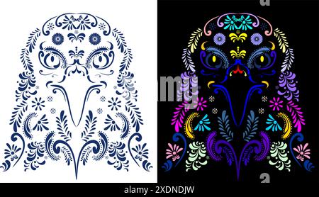 eagle mexican huichol art illustration pack collection in vector format Stock Vector