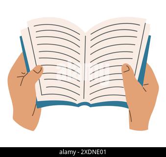 Open book in hands. Knowledge and reading. Hobby, leisure and entertainment. Flat vector illustration isolated on white background Stock Vector