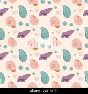 Seashells seamless pattern. Barnacles endless background. Sea sand floor repeat backdrop. Vector hand drawn illustration. Stock Vector