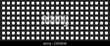 White repeating squares on black background. Checkered perforated texture. Peg board, radiator or speaker grill surface. Mosaic wall or floor pattern Stock Vector