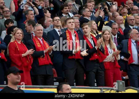 Cologne, Allemagne. 22nd June, 2024. Royal Belgian Football Association RBFA President Pascale Van Damme, King Philippe of Belgium, Prince Gabriel of Belgium, Prince Emmanuel of Belgium; Princess Eleonore of Belgium attend the UEFA Euro 2024, Group E, football match between Belgium and Romania on June 22, 2024 at the Cologne Stadium in Cologne, Germany - Photo Jean Catuffe/DPPI Credit: DPPI Media/Alamy Live News Stock Photo