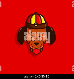 Happy Chinese New Year. Cartoon dog with traditional chinese costume. Dog vector illustration. Stock Vector