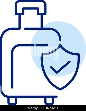 Wheeled luggage, checkmark and shield. Secure travel, insurance and checked baggage. Pixel perfect, editable stroke icon Stock Vector