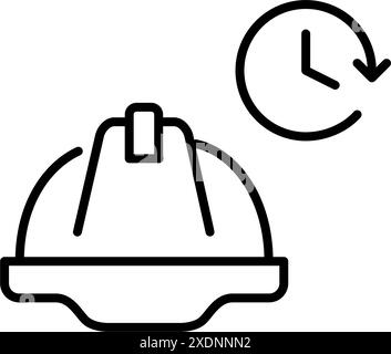 Hard hat and clock. Web development timeline and schedule. Planned works, express construction. Working hours. Pixel perfect vector icon Stock Vector