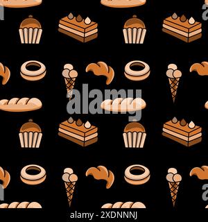 Seamless food pattern with different types of bakery. Vector illustration Stock Vector