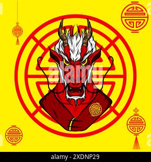 Happy Chinese New Year. Cartoon dragon set with traditional chinese costume. The year of animal zodiac vector Stock Vector