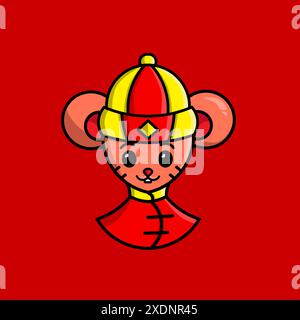 Happy Chinese New Year. Cartoon cute mouse set with traditional chinese costume. The year of rat vector Stock Vector