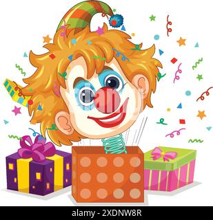 Cheerful clown popping out of a box Stock Vector