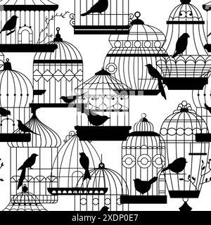 Birdcages Silhouettes Seamless Pattern vector Stock Vector