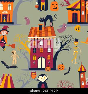 Colorful Halloween Haunted House Scene Stock Vector