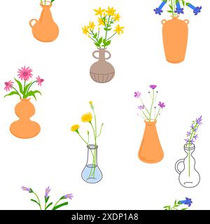 Flower Vases Seamless Pattern Vector Stock Vector