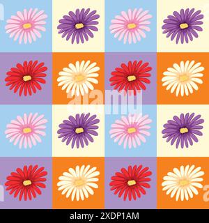 Vibrant flowers arranged in a checkered pattern Stock Vector