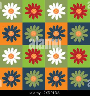 Bright flowers arranged in a checkered pattern Stock Vector