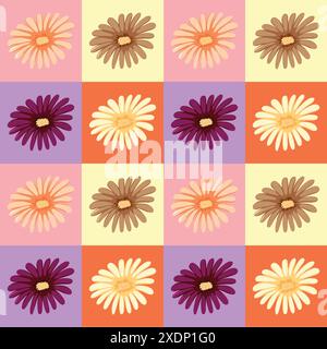 Vibrant flowers arranged in a checkered pattern Stock Vector