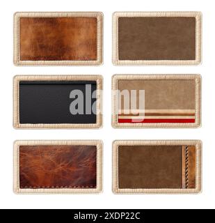 Set of leather elements. Collection of leather tag and label of black, beige and brown color. Isolated on white background Stock Photo