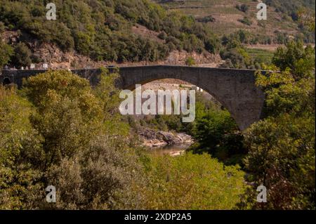 Bridge crossing the Gorges du Doux, Scenic railway, Chemin de Fer du Vivarais, Ardeche, France Stock Photo