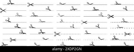 Scissors and dotted lines. Cut here symbols. Stock Vector