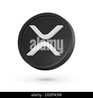 3D coin. Cryptocurrency symbol Ripple XPR. 3D Vector icon. Illustration isolated on a white background. Stock Vector