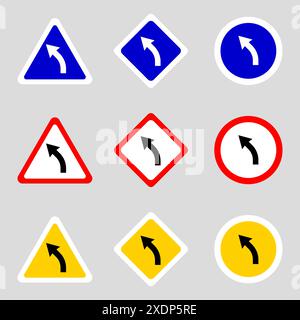 Left curve ahead sign. Vector illustration. Stock Vector
