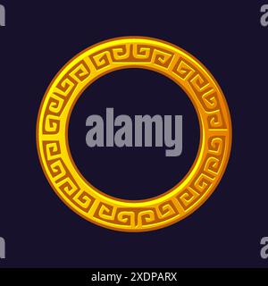 Circle Asian frames. Japanese, Korean, and Chinese border. Golden Oriental decorative frame set with geometric line ornament, Stock Vector