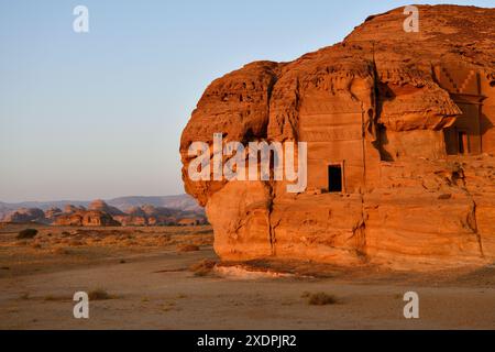 geography / travel, Saudi Arabia, Nabataeer-Graeber at Djabal Al-Ahmar in the first daylight, ADDITIONAL-RIGHTS-CLEARANCE-INFO-NOT-AVAILABLE Stock Photo