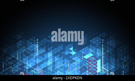 Isometric big data processing concept, cloud database. Abstract technology background. Vector illustration Stock Vector