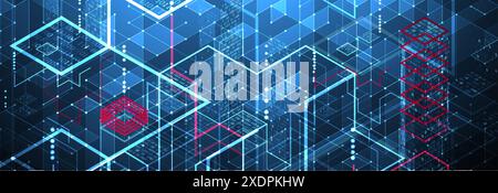 Isometric big data processing concept, cloud database. Abstract technology background. Vector illustration Stock Vector