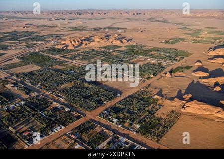 geography / travel, Saudi Arabia, oasis of Al-Ula, aerial photograph, region AlUla, province Madinah, ADDITIONAL-RIGHTS-CLEARANCE-INFO-NOT-AVAILABLE Stock Photo