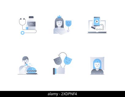 Emotional problems and health - flat design style icons set Stock Vector