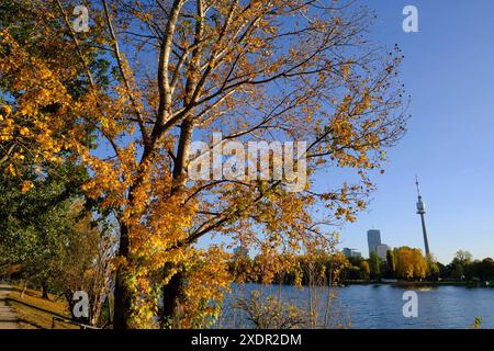 geography / travel, Austria, Vienna, view from Danube Island at Danube Tower, ADDITIONAL-RIGHTS-CLEARANCE-INFO-NOT-AVAILABLE Stock Photo