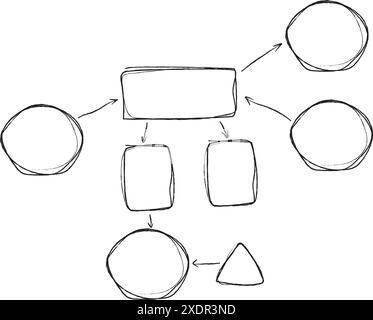 Hand-drawn process flowchart diagram. Elements for infographics. Arrows, circles and abstract writing design. Vector illustration Stock Vector