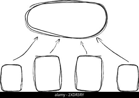 Hand-drawn process flowchart diagram. Elements for infographics. Arrows, circles and abstract writing design. Vector illustration Stock Vector