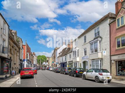 Shops on the High Street, Malmesbury, Wiltshire, England, UK Stock Photo