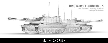 Modern tank on blue. Military technology, Autonomous weapons, Defence vehicle Stock Vector