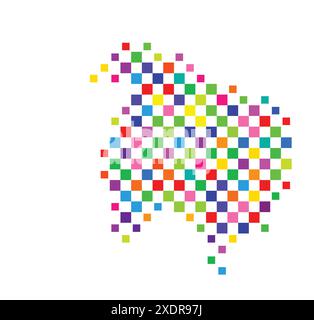 Abstract map of Norfolk Island with a pattern of colorful squares like a chess board Stock Vector