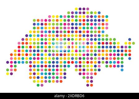 Abstract map of Switzerland showing the area of the country with a pattern of colorful circles Stock Vector