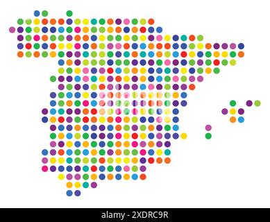 Abstract map of Spain showing the area of the country with a pattern of colorful circles Stock Vector