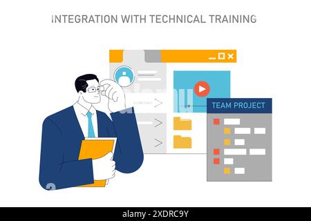 Soft Skills Training concept. Professional development and team collaboration enhancement. Employee engagement, creative problem solving, communication. Vector illustration. Stock Vector