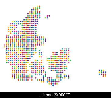Abstract map of Denmark showing the area of the country with a pattern of colorful circles Stock Vector